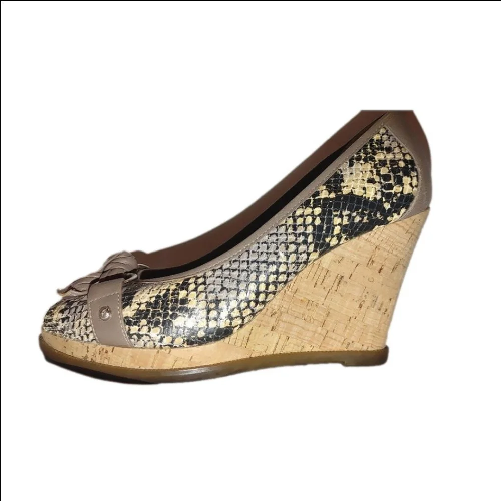 Sperry Top Sider Python Silverside Peep Toe Cork Wedges Size 7